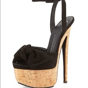 Denny Suede High-Heel Sandal w/ Bow, Black